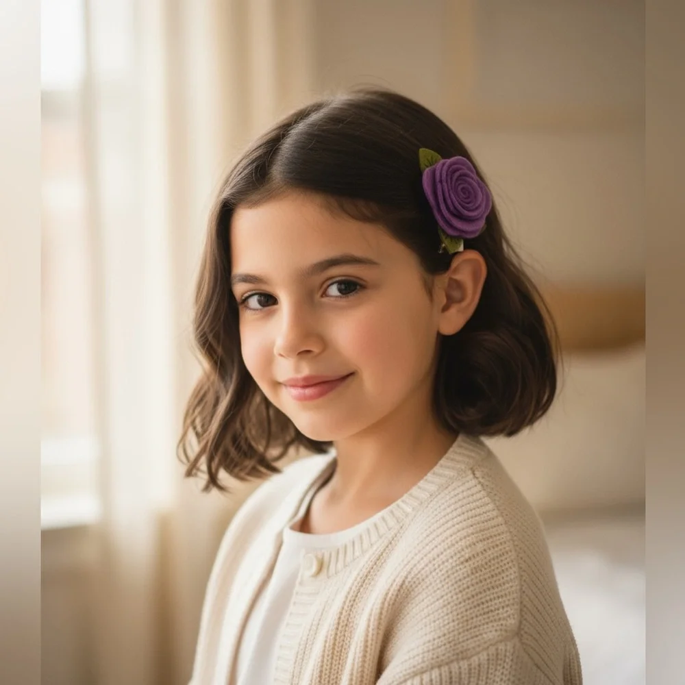 Kids Rose Flower Purple Hair Clips